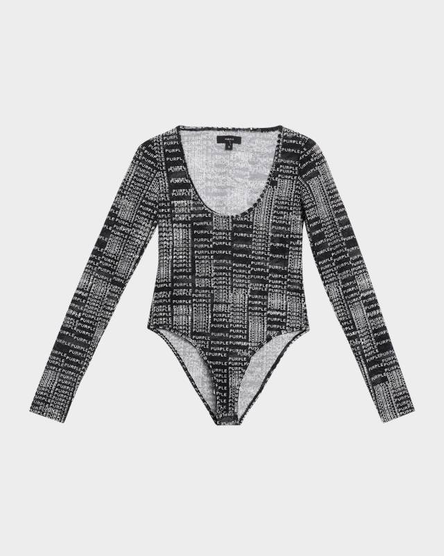 Logo Long-Sleeve Lace Bodysuit